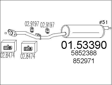 Silencieux intermédiaire pour Vauxhall Frontera A 2.3 TD 1992-1998 en acier