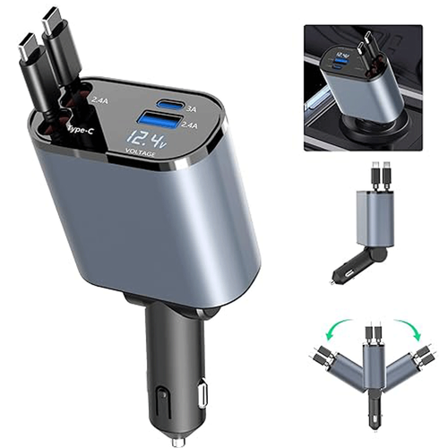 Retractable Car Charger 4 in 1 Fast Car Phone Charger 100W with USB Type C Cable - Picture 5 of 13