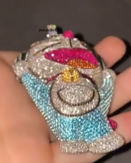 Multi Simulated Diamond Customized "CHARACTER" Cage Back Mens Pendant FREE GIFT