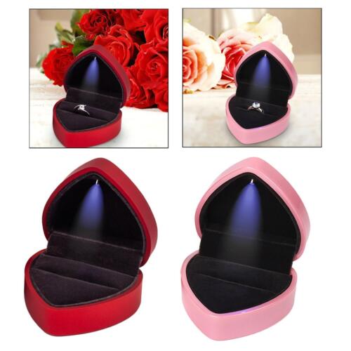 Heart Shaped Ring Box with Led Lights Romantic Earrings Jewelry Case for - Afbeelding 1 van 7