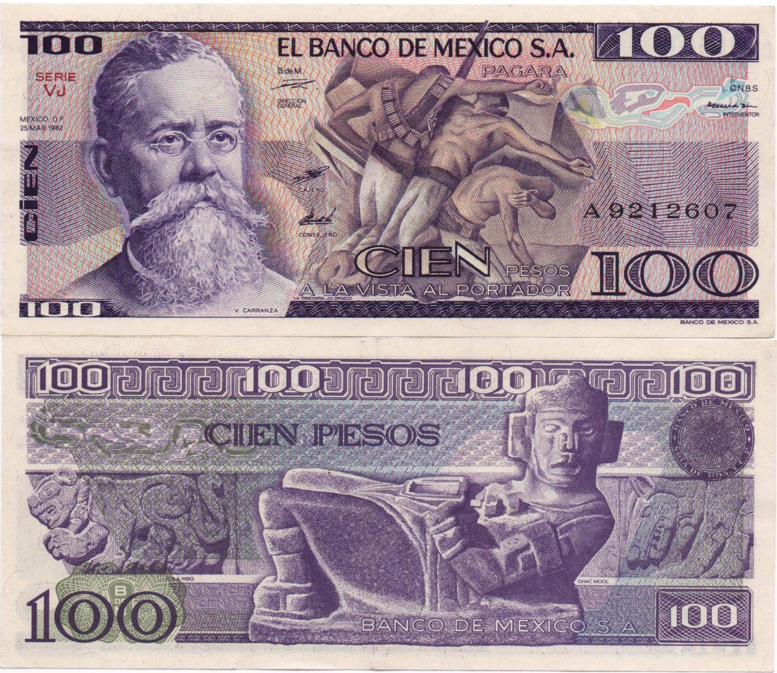 UNCIRCULATED MEXICO SET OF 4 BANKNOTES LOT 70'S 80'S 10 20 50 100 pesos UNC