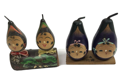 その他 kokeshi Japan Vtg Kokeshi Lot of 2 Wood Vegetable Eggplant Anthropomorphic