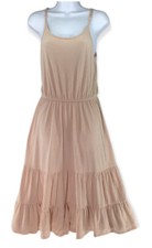 Knox Rose Womens Small Midi Dress Peach Deep Ruffle Hem Spaghetti Strap Beachy