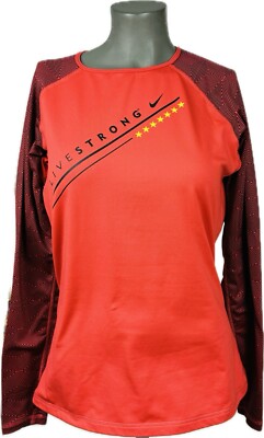 NIKE Pro Livestrong Shirt Women L Red Graphic Long Sleeve Base