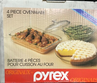 OVEN TO TABLE PYREX GLASSWARE COOK SET Pie,Oblong Casserole With Cover Set