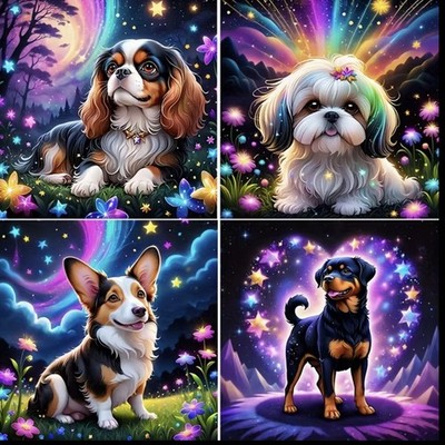 4er Set Diamond painting Süßes Set Mit niedlichen Hunde   30x30cm Vollbild