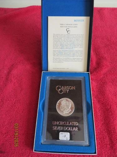 1883 CC GSA Uncirculated Morgan Silver Dollar with Box & COA