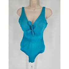 Vintage 1970s Cole of California Womens Sz 12 One Piece Swimsuit Blue w/ Ties