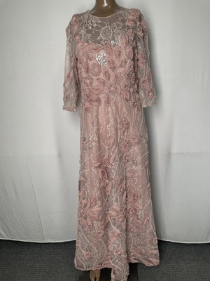 Mac Duggal Womens Embellished Maxi Dress Mocha Size 10p 3/4 Sleeves 3D Rosette