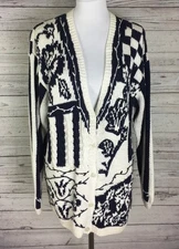 VTG The Eagle's Eye Cardigan Sweater Women’s L Navy Blue White V-Neck Button