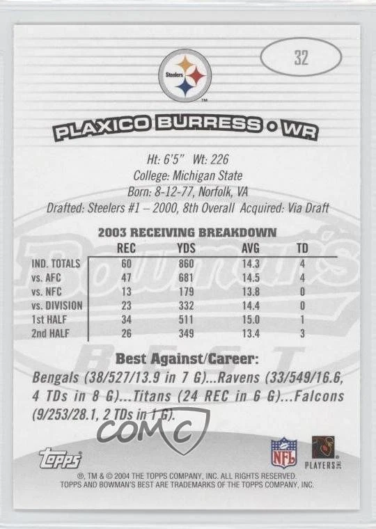 2004 Bowman's Best Plaxico Burress #32 - Image 2 of 2