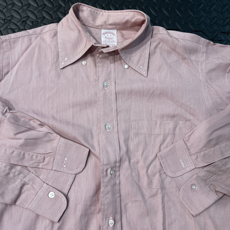 Rare Brooks Brothers Makers Dress Shirt Size 15 -3 Micro Striped Red Pink 1818 - Image 3 of 4