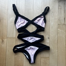 Agent Provocateur Mazzy Pink & Black One Piece Scoop Back Swimsuit sz 3 AP