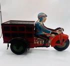 Vintage Tin Toy Motorcycle Trike- 1930'S MARX Speed Boy Delivery Wind Up Toy