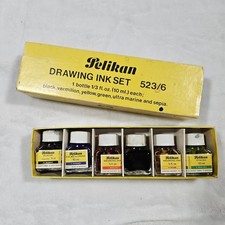 Vintage Pelikan Drawing Ink Set 523/6 - 6 Colors - Made in Germany - Koh-I-Noor