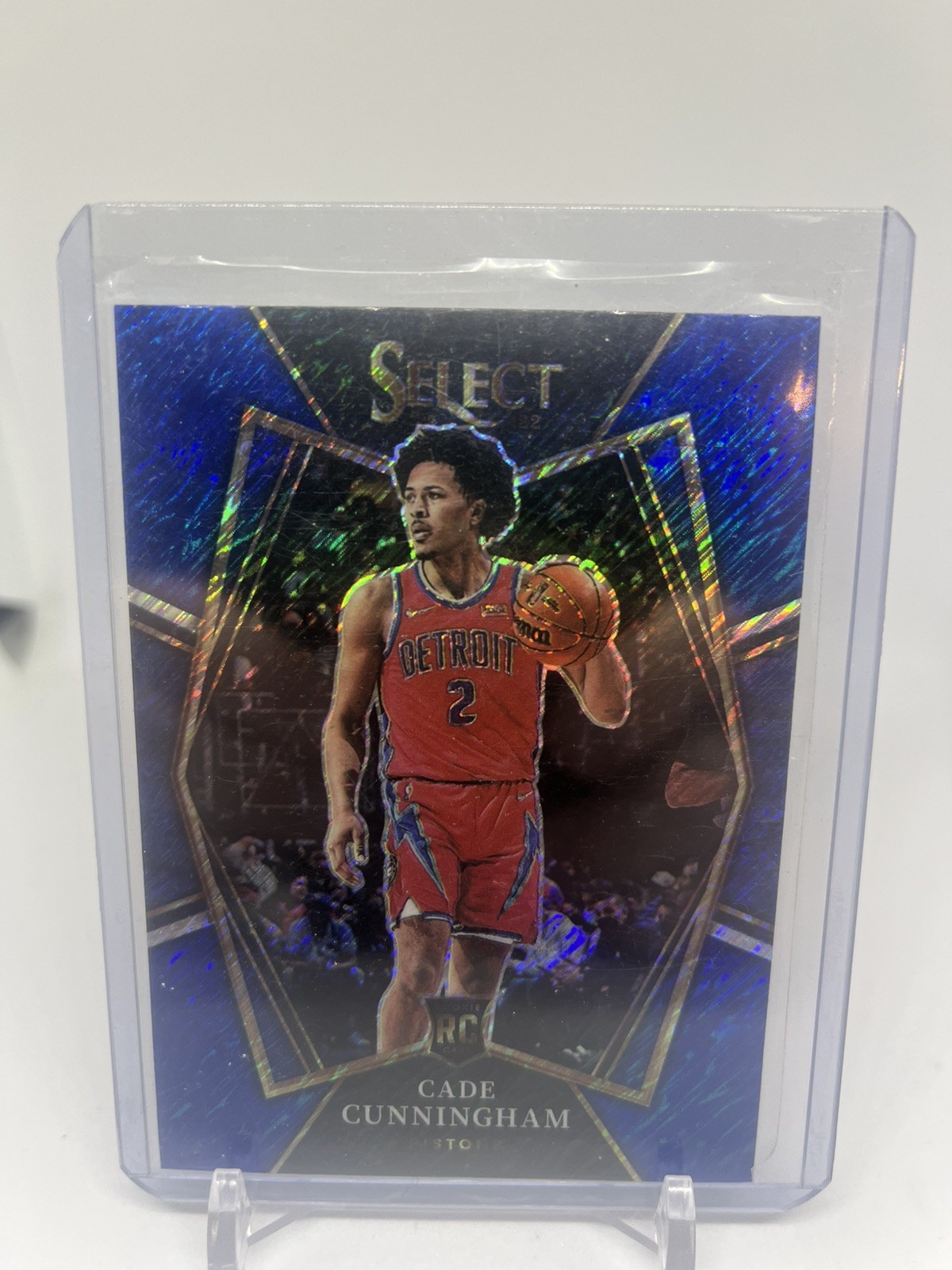 2021-22 Panini Select - Premier Level Cade Cunningham #116 Blue Shimmer Prizm RC