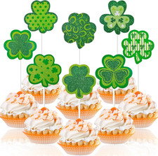 32 Pcs Shamrock Cupcake Toppers   St. Patrick  S Day Cake Decorations with Green