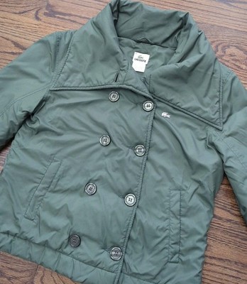 Lacoste Devanlay Size 40 Olive Green Double Breasted Jacket Cowl Collar Quilted