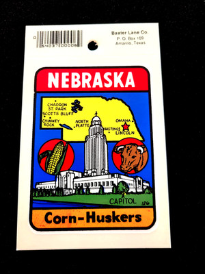 Nebraska Cornhuskers State Vintage Travel Souvenir Decal / Window Sticker 