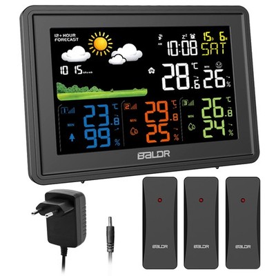Farbdisplay Wetterstation Funk mit Außensensor Thermometer Hygrometer Wecker DE