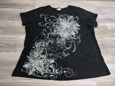 Fashion Bug Womens Metallic Floral Top Y2K Whimsigoth Fairy Black Plus Size 1X