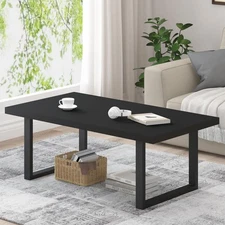 Modern Black Coffee Table, Minimalist Industrial Wooden Center Table, Simple ...