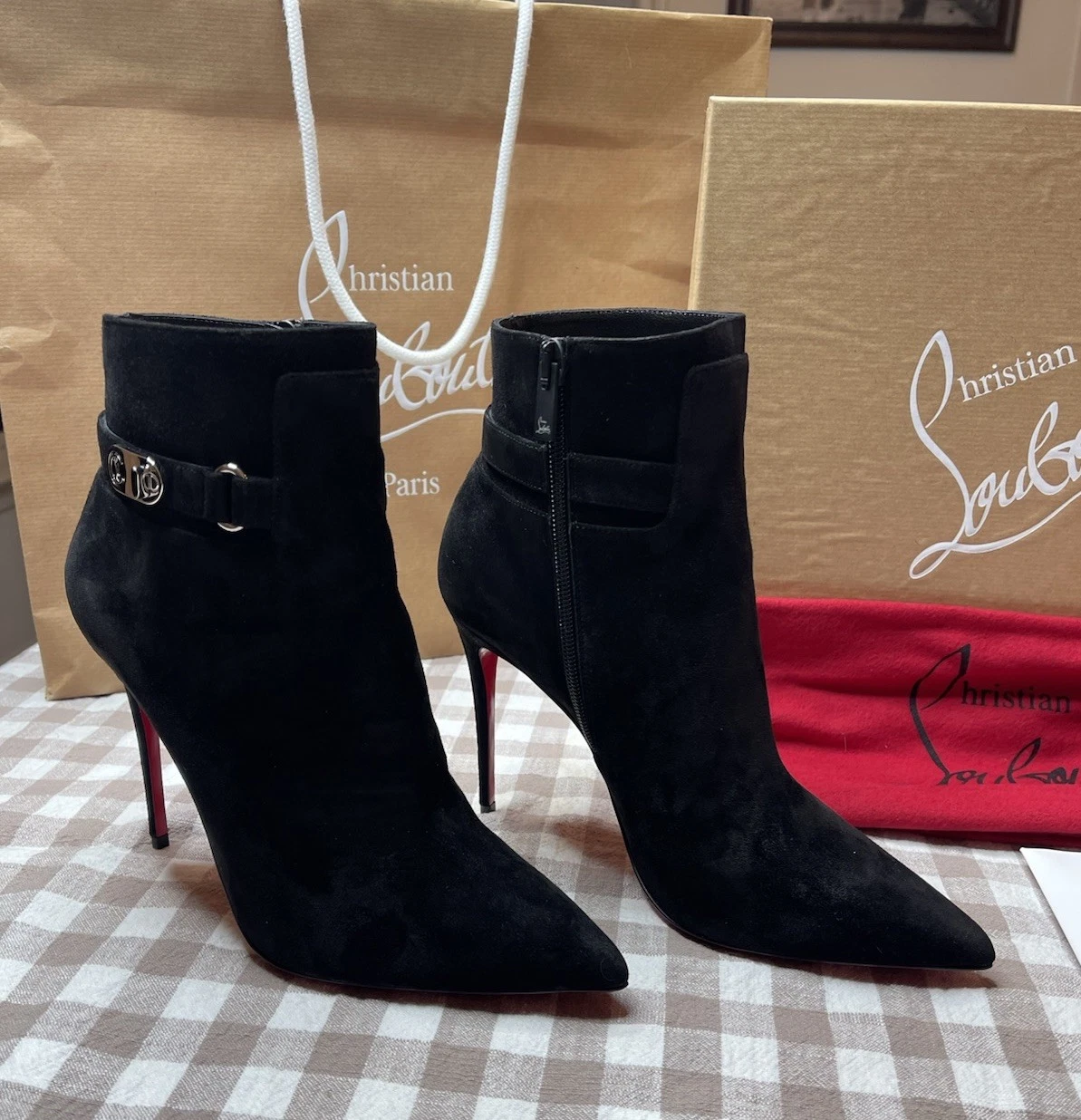 Christian Louboutin — Christian Louboutin Lock So Kate Bootie 100mm Black Suede Size 37.5 Euro NEW