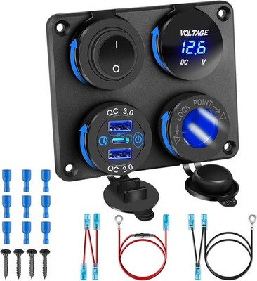 USB Charger Panel 12V 4 in 1 PD 30W Dual QC3.0 18W 150W for RV Boat Camper Truck