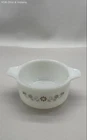 Dynaware Pyr-O-Rey Milk Glass Handled Ramekin Brown Floral Daisy Vintage Bowl