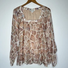 Rachel Zoe Filippa Blouse Womens Size XS Silk Blend Flowy Tunic Babydoll Animal
