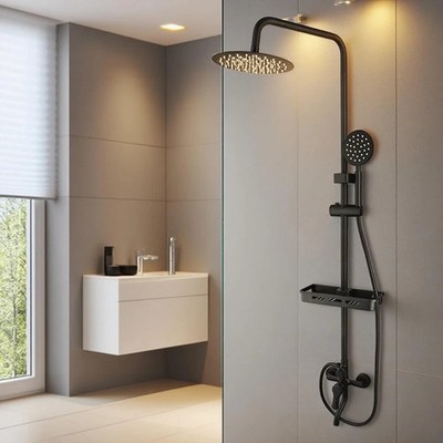 Exposed Shower System Matte Black Outdoor Shower Fixture 8 Inch Rainfall Show...