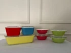 Vintage Pyrex Primary Refrigerator Dishes + 024 Pink Green Mini Casseroles