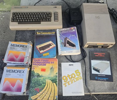 Commodore 64 Personal Computer Console w/ Adapter & 1541 Floppy Drive Untested