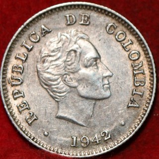 1942 Colombia 10 Centavos Silver Foreign Coin