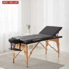 Massage Bed Portable Folding 24 Inch Wide Black Adjustable Height 3-Fold