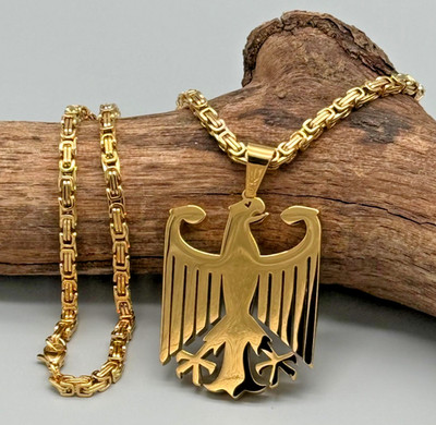 Imposanter Deutschland Anhänger Adler Bundesadler mit Königskette Edelstahl gold