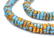 Fire and Water Fused Rondelle Recycled Glass Beads 11mm Ghana African Multicolor