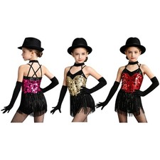 Kids Girls Dancewear Sequins Costume Salsa Dress Stage Latin Modern Tassels