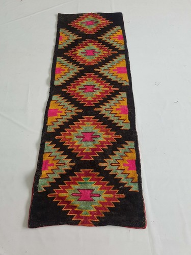 Vintage French Needle Point Handmade Floral Pink Black Wool Runner 200x69cm