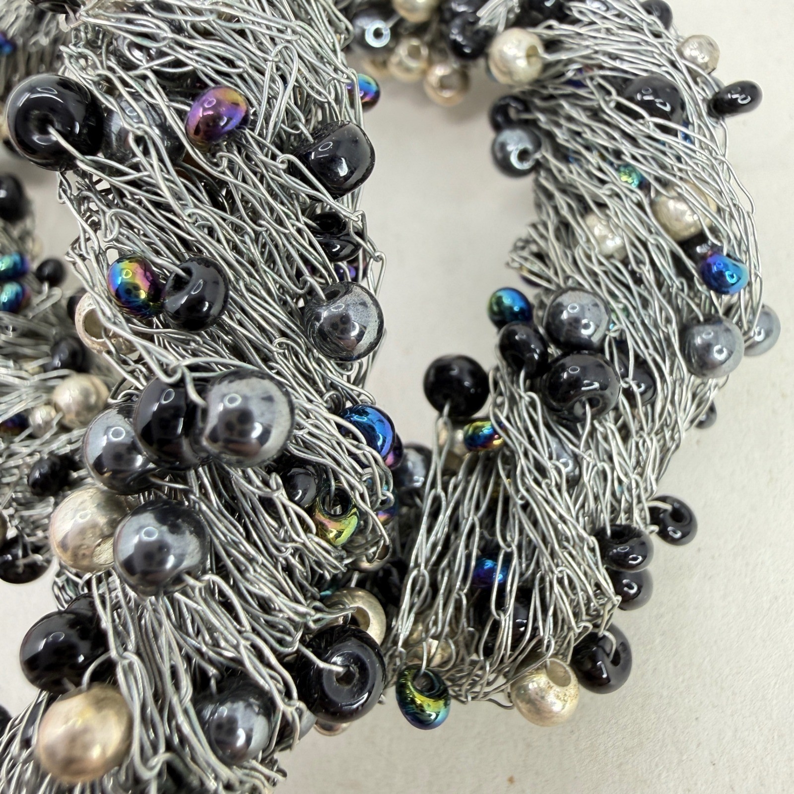 Wire Wrapped Pearl Beaded Statement Necklace Blac… - image 12