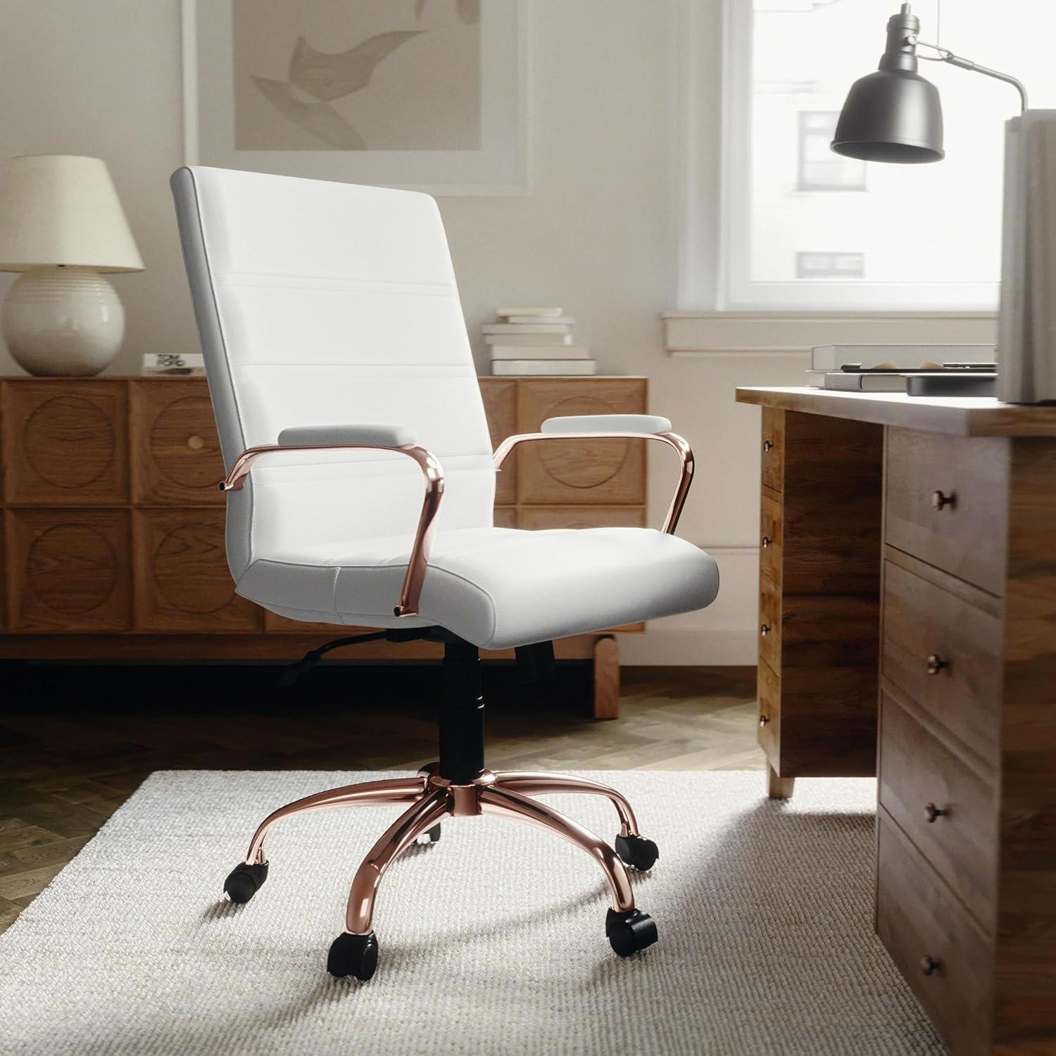 FWStyle Office Chair White Rose Gold Faux Leather - Image 2