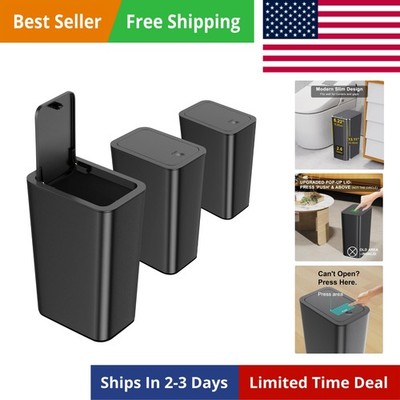 3 Pack 10 Liter Small Trash Can with lid, 2.6 Gallon,Garbage Can Slim Trash B...