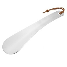 7in Shoe Horn, Metal Shoe Helper with Leather Strap, Silver Tone