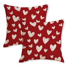 Valentines Pillow Covers 18x18 Inch Set of 2 White Hearts Red Decor Throw Pil...