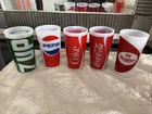 Full Set 4 Vintage Milk Glass Soda Tumblers-Dr. Pepper Coke Pepsi 7 Up: Lot Of 5