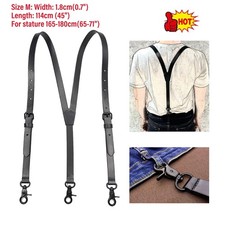 Vintage Black Leather Adult H Back Suspenders For Men Jean Suit Brass Hook 114CM