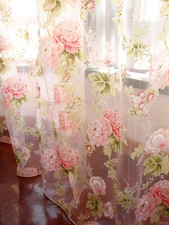 Elegant Pink Flower Sheer Curtains, 2 Panels, 84" Length, 120" Wide Total