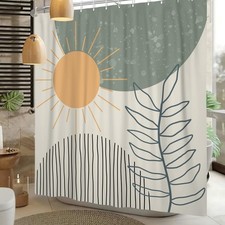 Boho Mid Century Shower Curtain Bohemian Modern Abstract Sun Geometric Bathro...