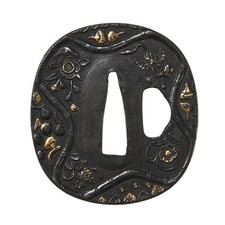 Japanese Tsuba Antique Copper Flower Bamboo Design with Nihonto Appraisal