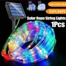 33/66FT Solar LED Rope String Lights for Indoor Outdoor Party Christmas Decor